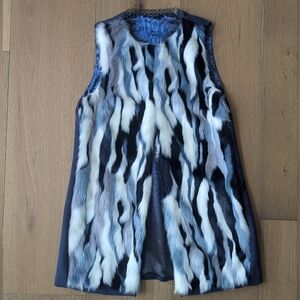 T Tahari | Blue Toned Fur vest with Suede Back